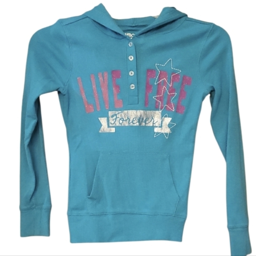 Cherokee Girls Teal Hoodie with Pink and Silver Accents LIVE FREE FOREVER Medium